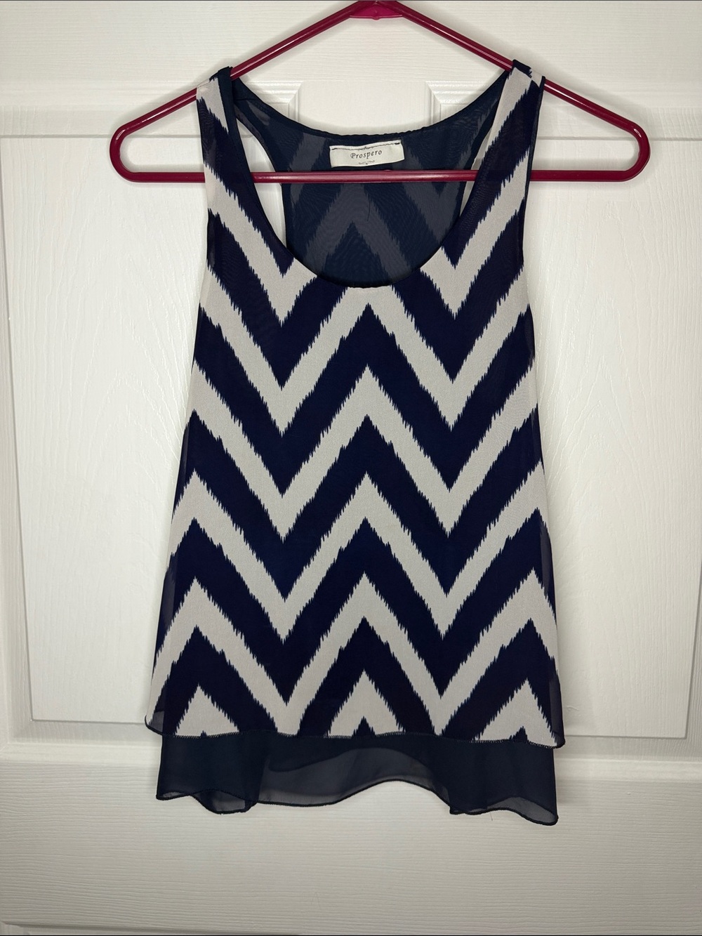Pleione Navy & White Chevron Layered Tank